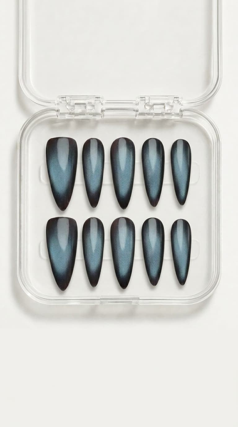 Midnight Smoke Cat Eye Stiletto Nails