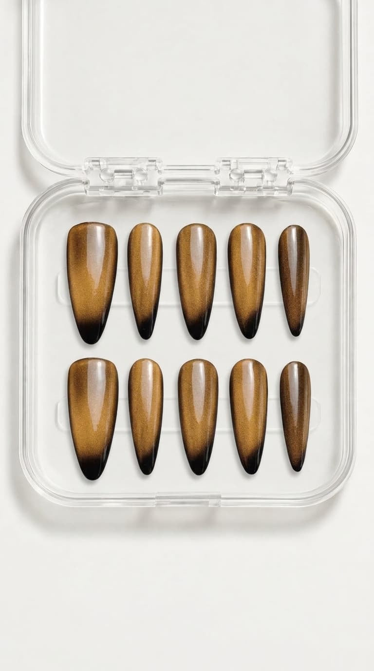 Desert Bronze Cat Eye Stiletto Nails
