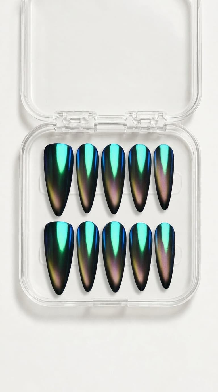 Mystic Teal Cat Eye Stiletto Nails