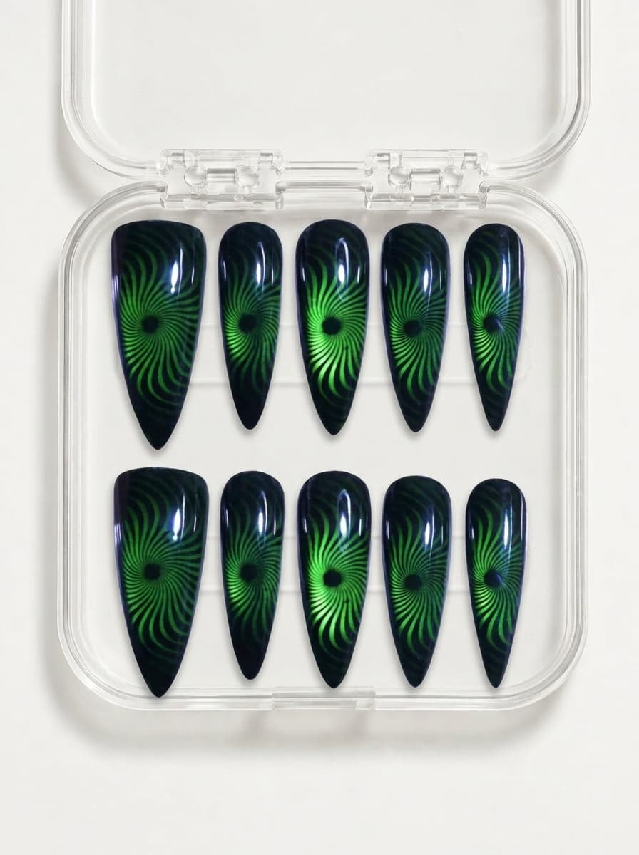 Abyss Spiral Cat Eye Stiletto Nails