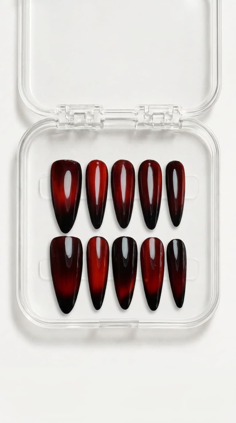 Crimson Black & Red Cat Eye Coffin Nails
