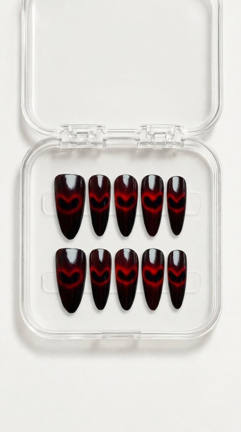 Crimson Heartbeat Cat Eye Nails