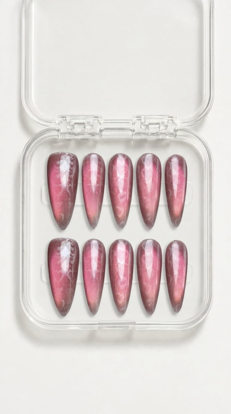 Rosé Mist Cat Eye Stiletto Nails