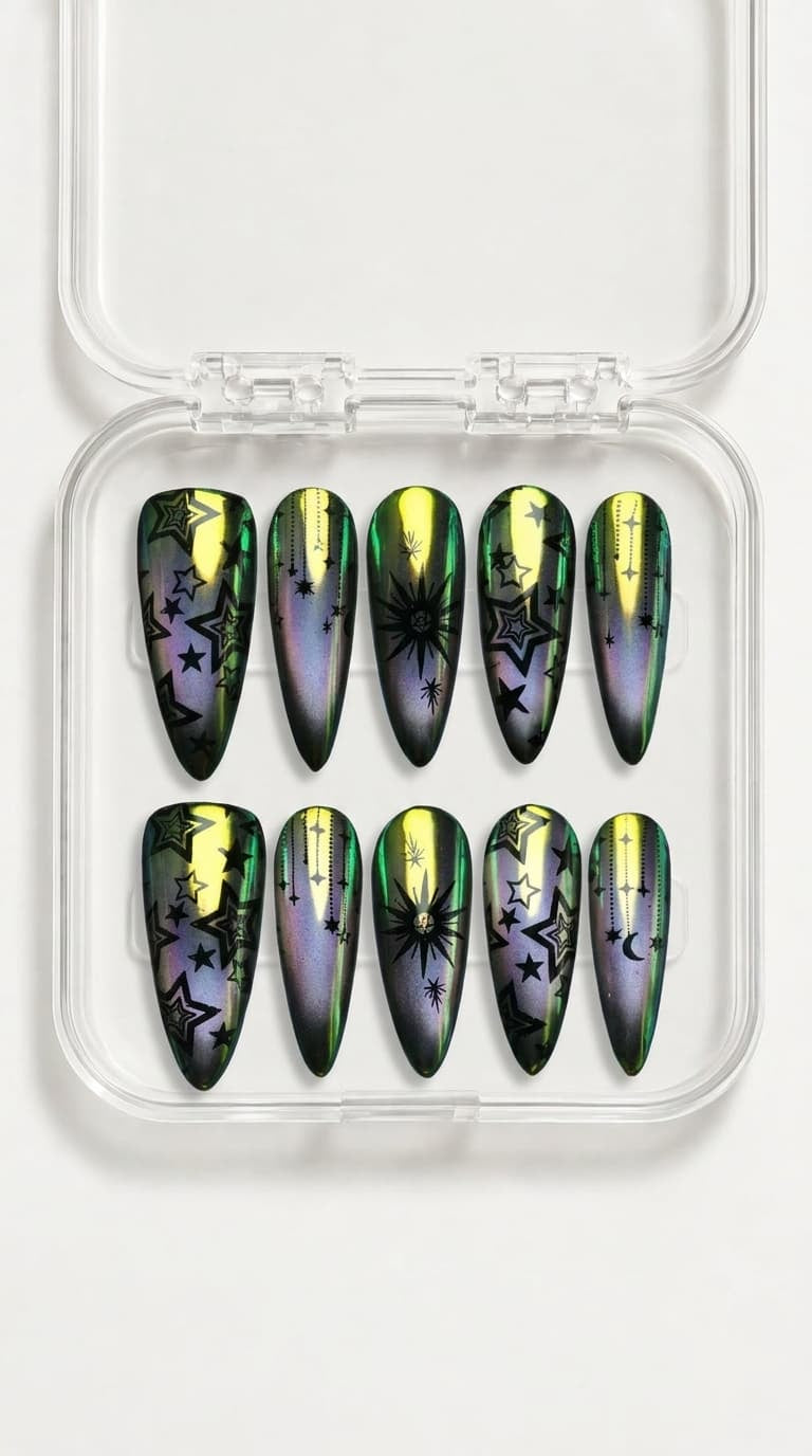 Cosmic Starfall Cat Eye Nails