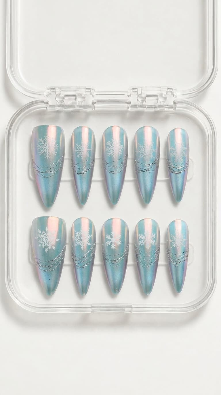 Frozen Aurora Cat Eye Stiletto Nails