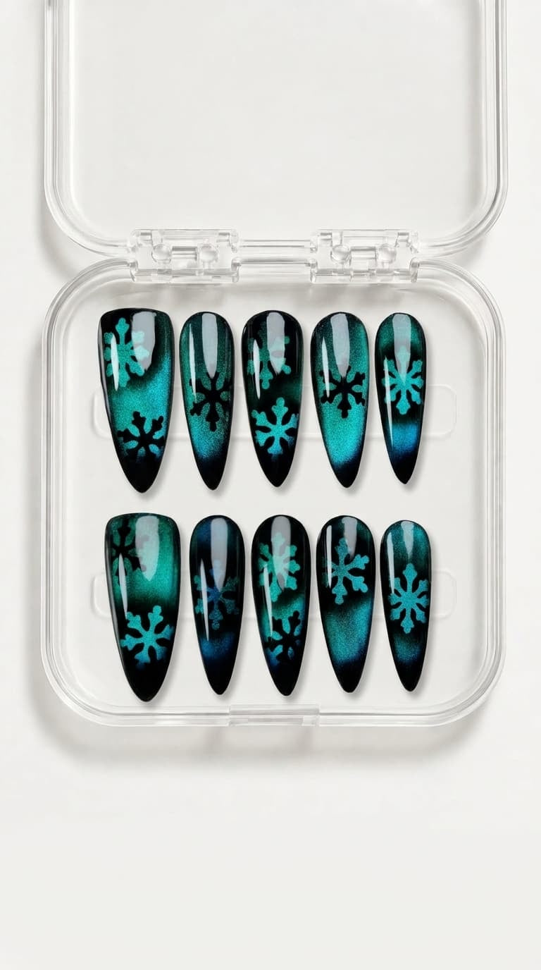 Arctic Snow Cat Eye Stiletto Nails
