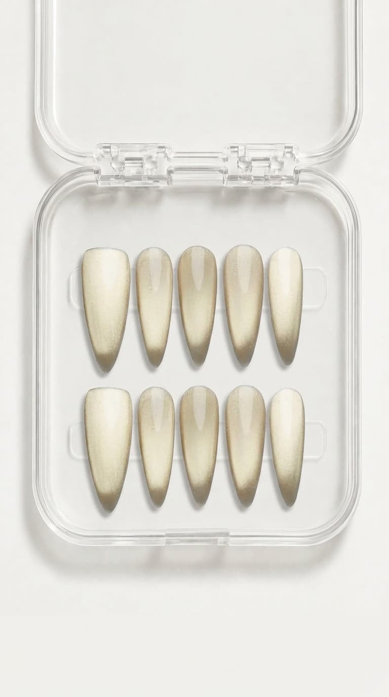 Vanilla Pearl Cat Eye Stiletto Nails
