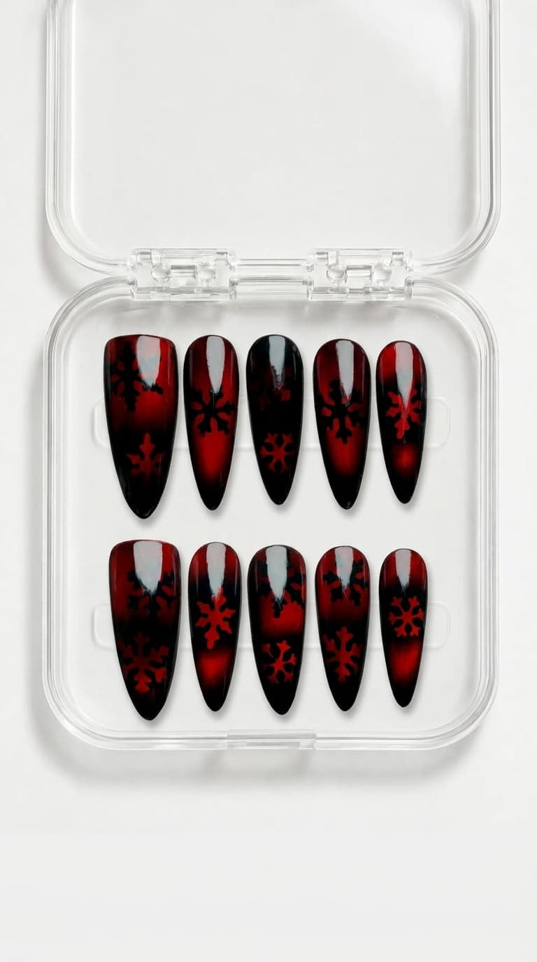 Crimson Snowflake Cat Eye Nails