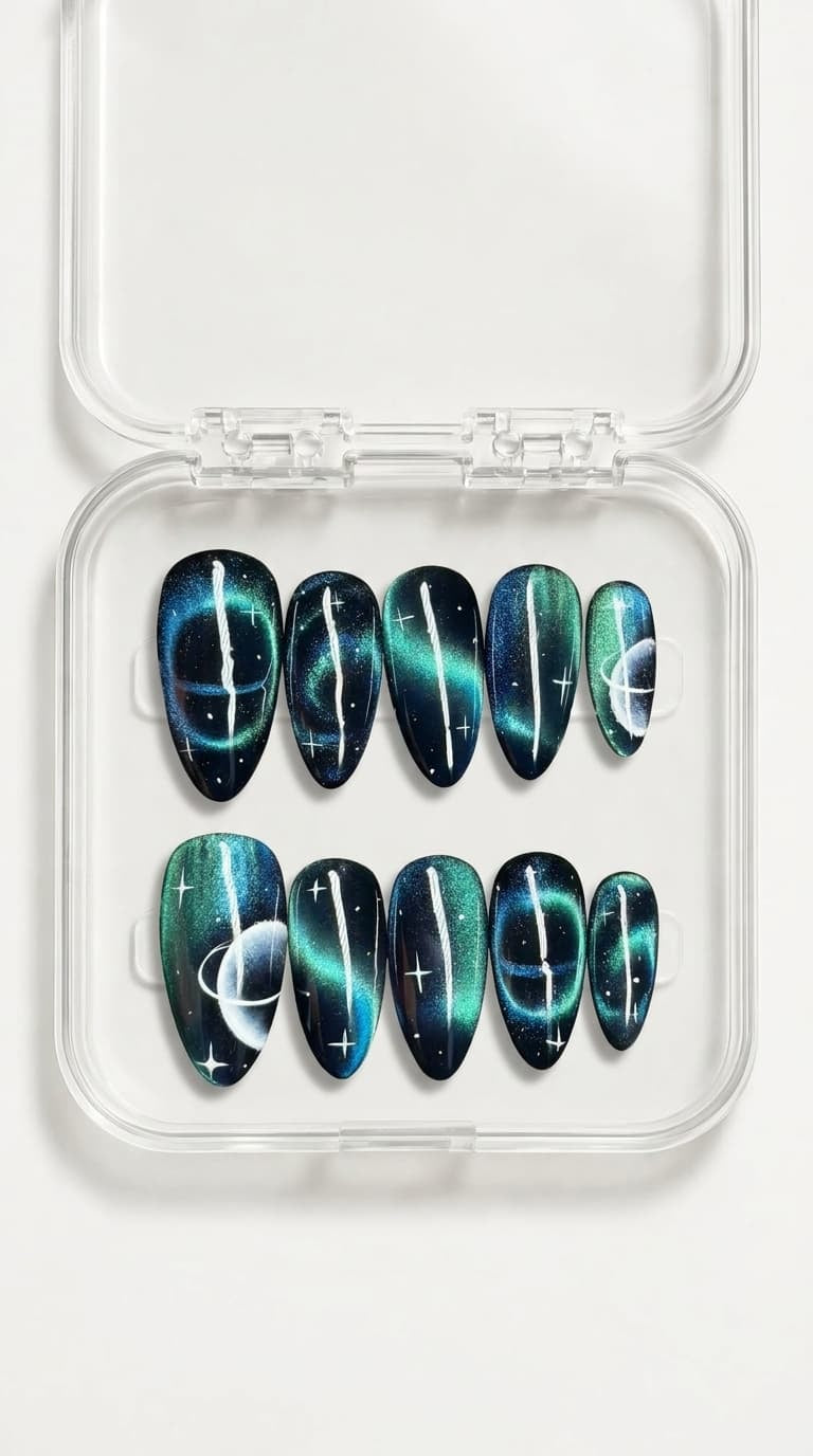 Galaxy Aurora Cat Eye Nails