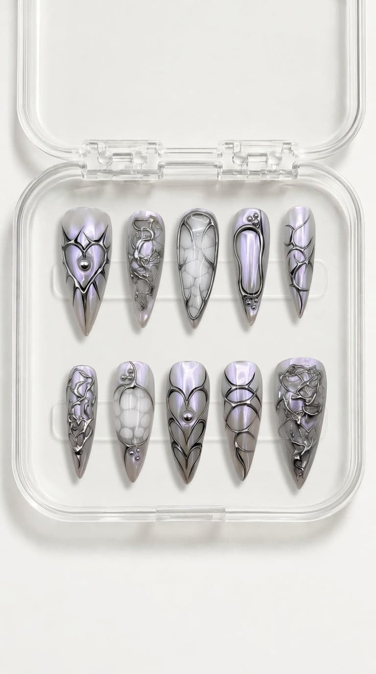 Cyber Lilac Chrome Armor Nails