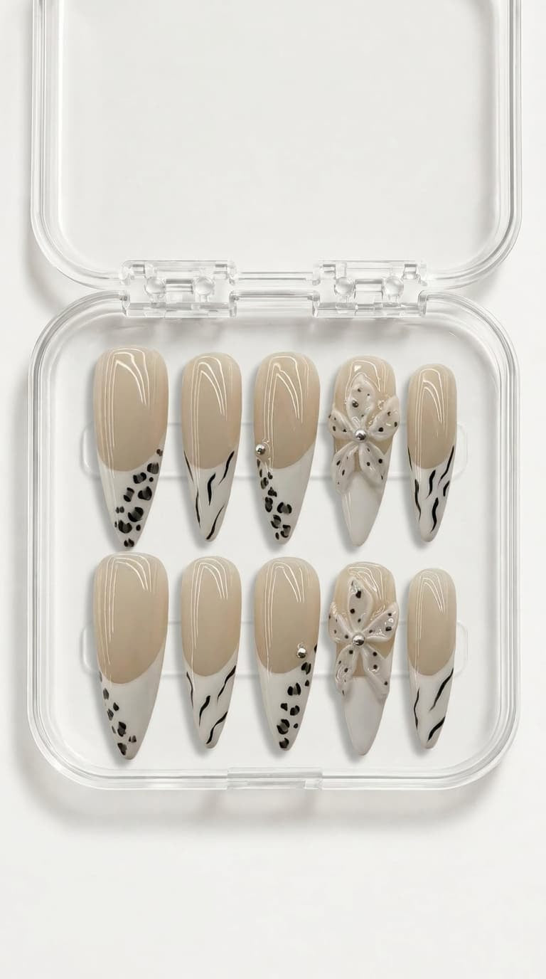 Nude Safari Flower Coffin Nails