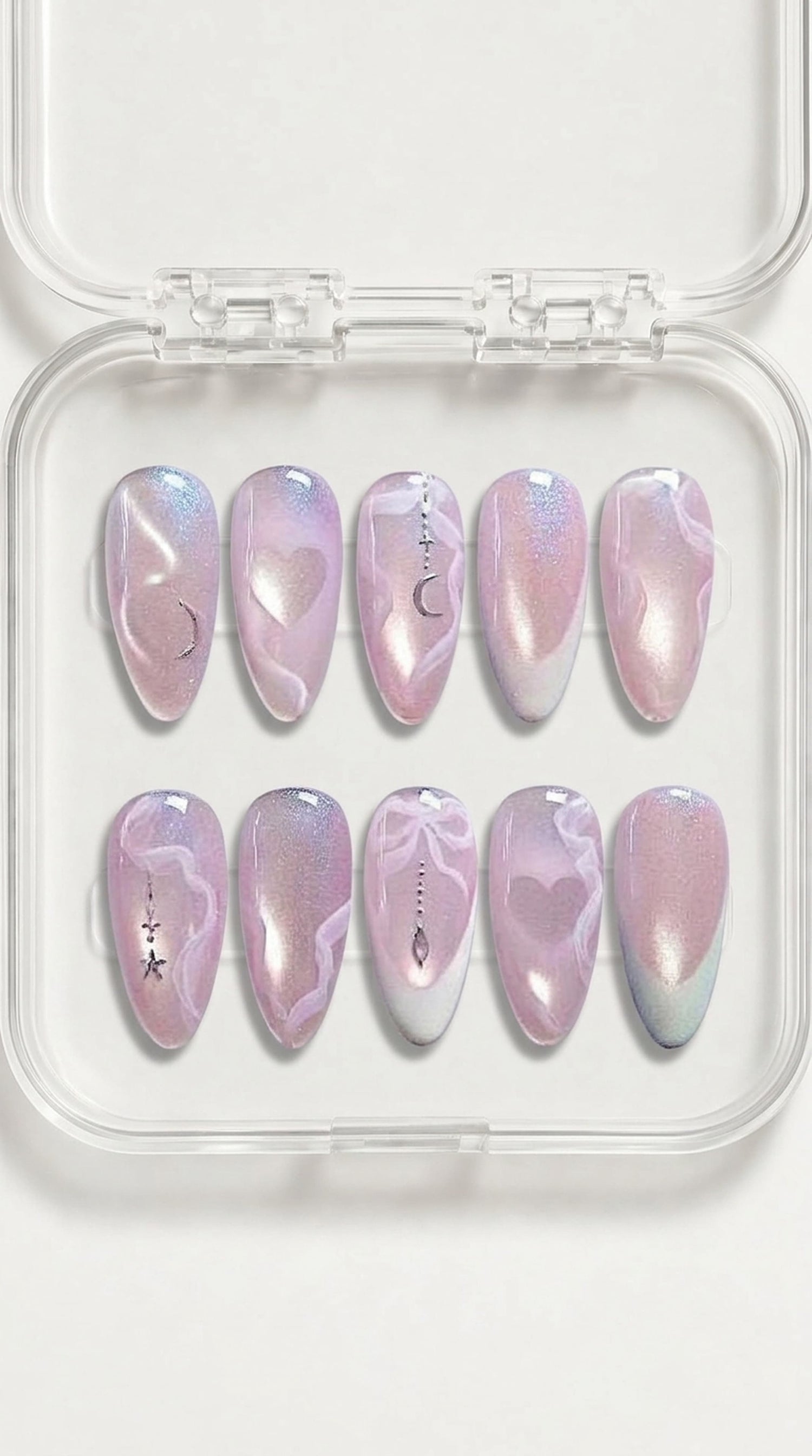 Pink Moonlight Aura Almond Nails