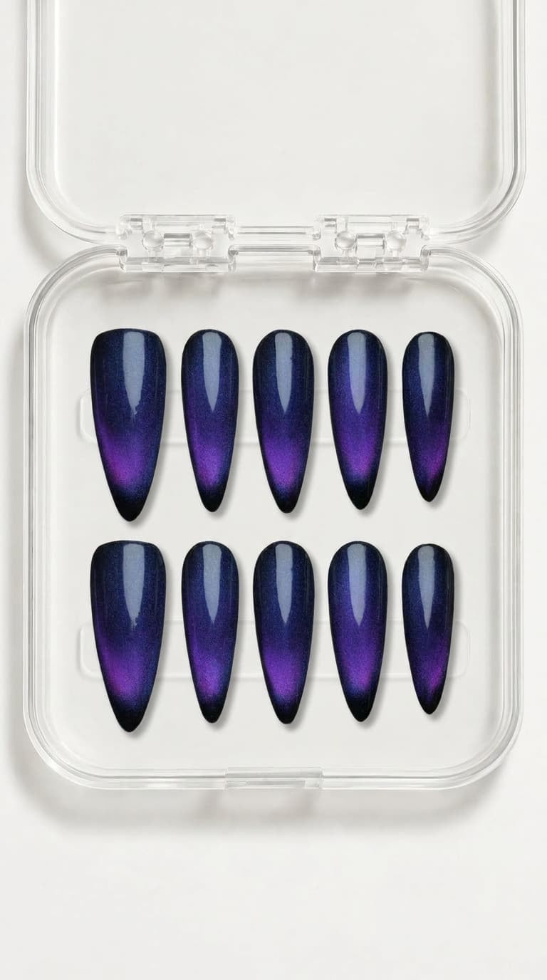 Midnight Purple Cat Eye Nails