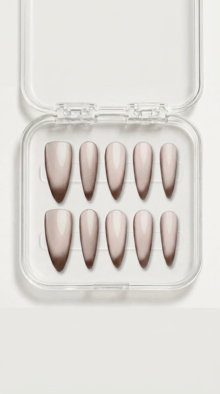 Nude Beige Cat Eye Stiletto Nails