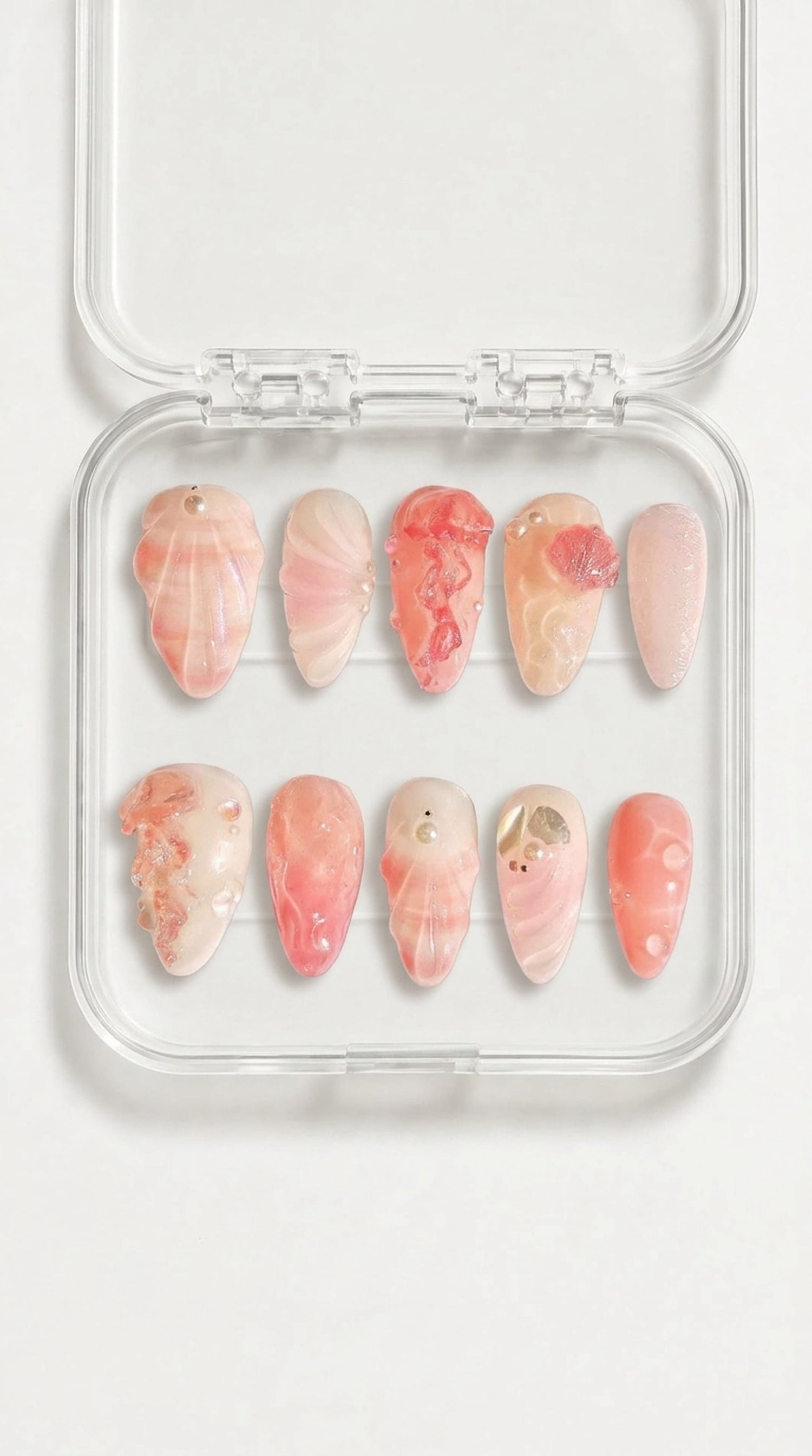 Coral Pink 3D Seashell Almond Press-On Nails