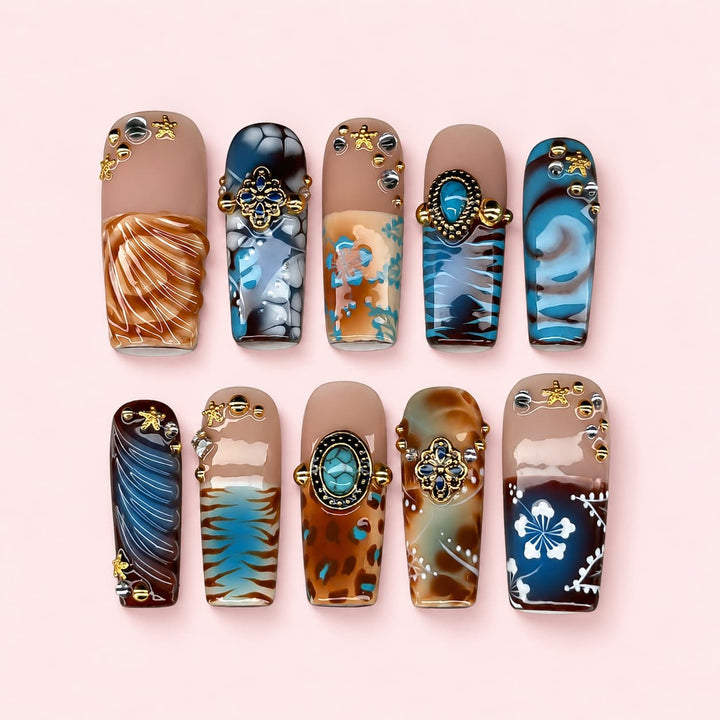 Desert Turquoise Coffin Press-On Nails | MUOI