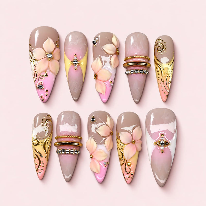 Gilded Petal Stiletto Press-On Nails | MUOI