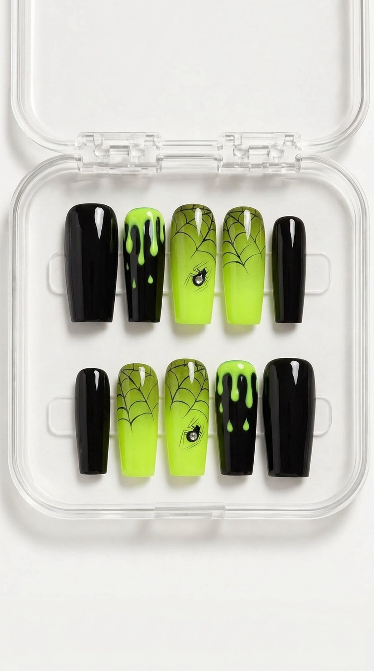 Green Black Halloween Coffin Press-On Nails