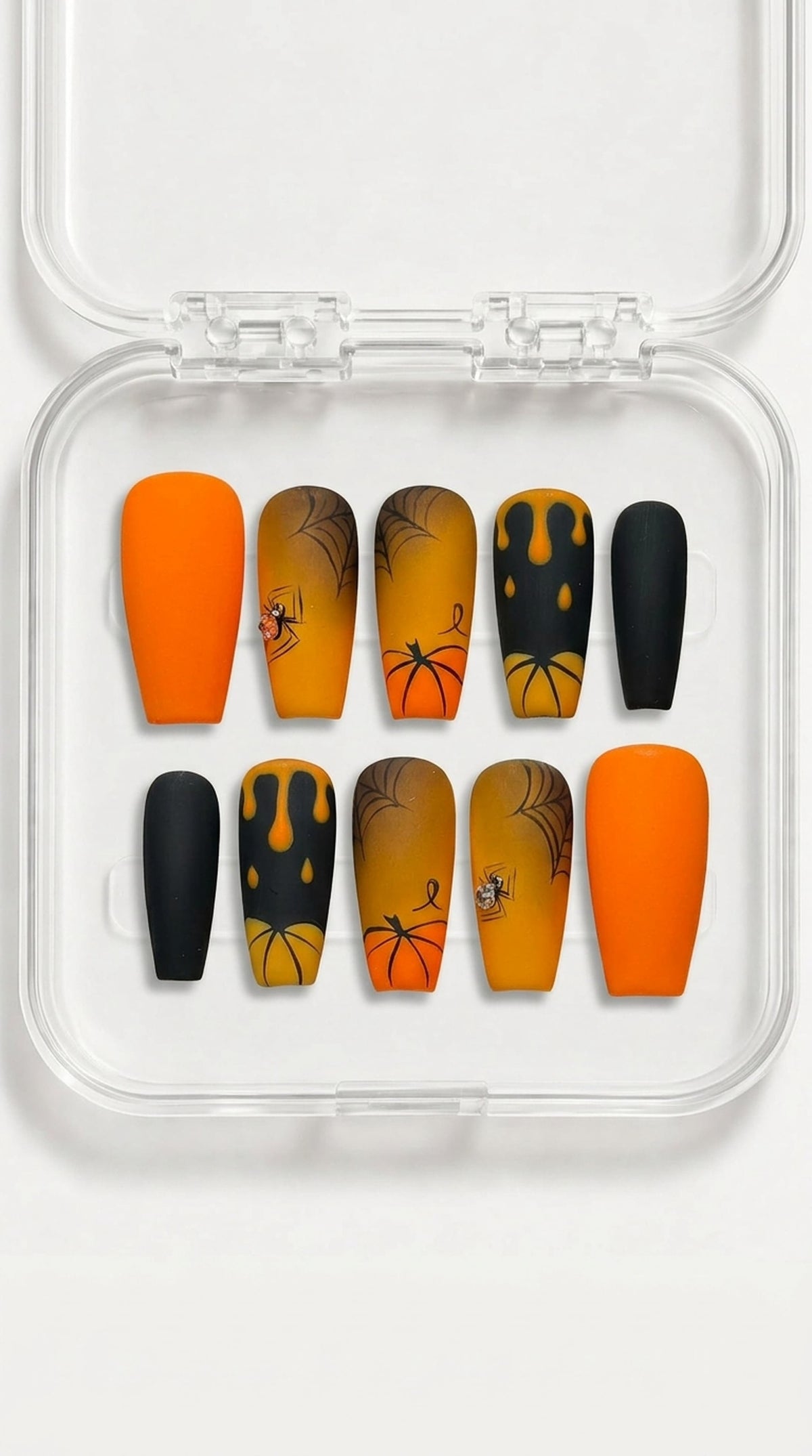 Halloween Pumpkin Spider Coffin Press-On Nails