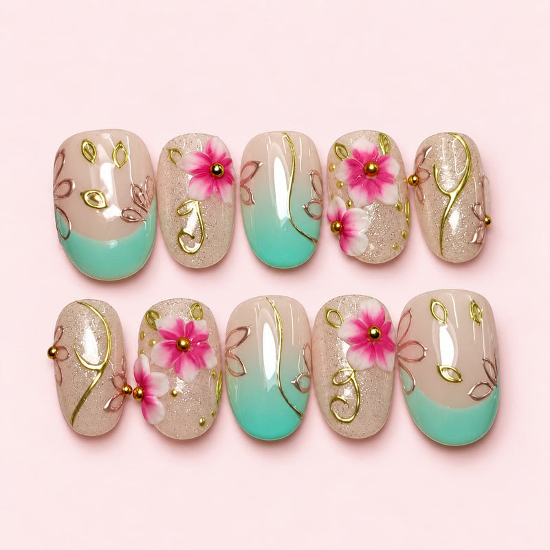 Mint Blossom Short Press-On Nails | MUOI