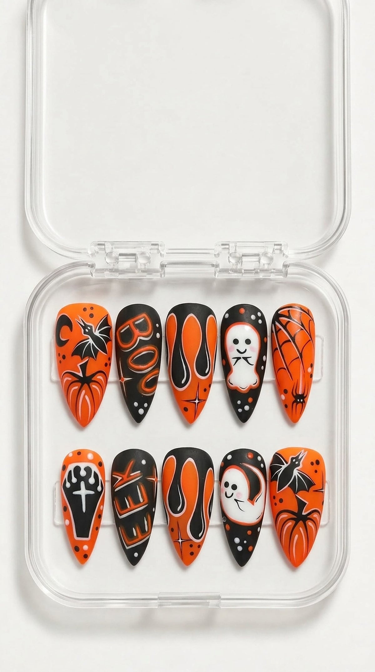 Orange Black Halloween Stiletto Press-On Nails