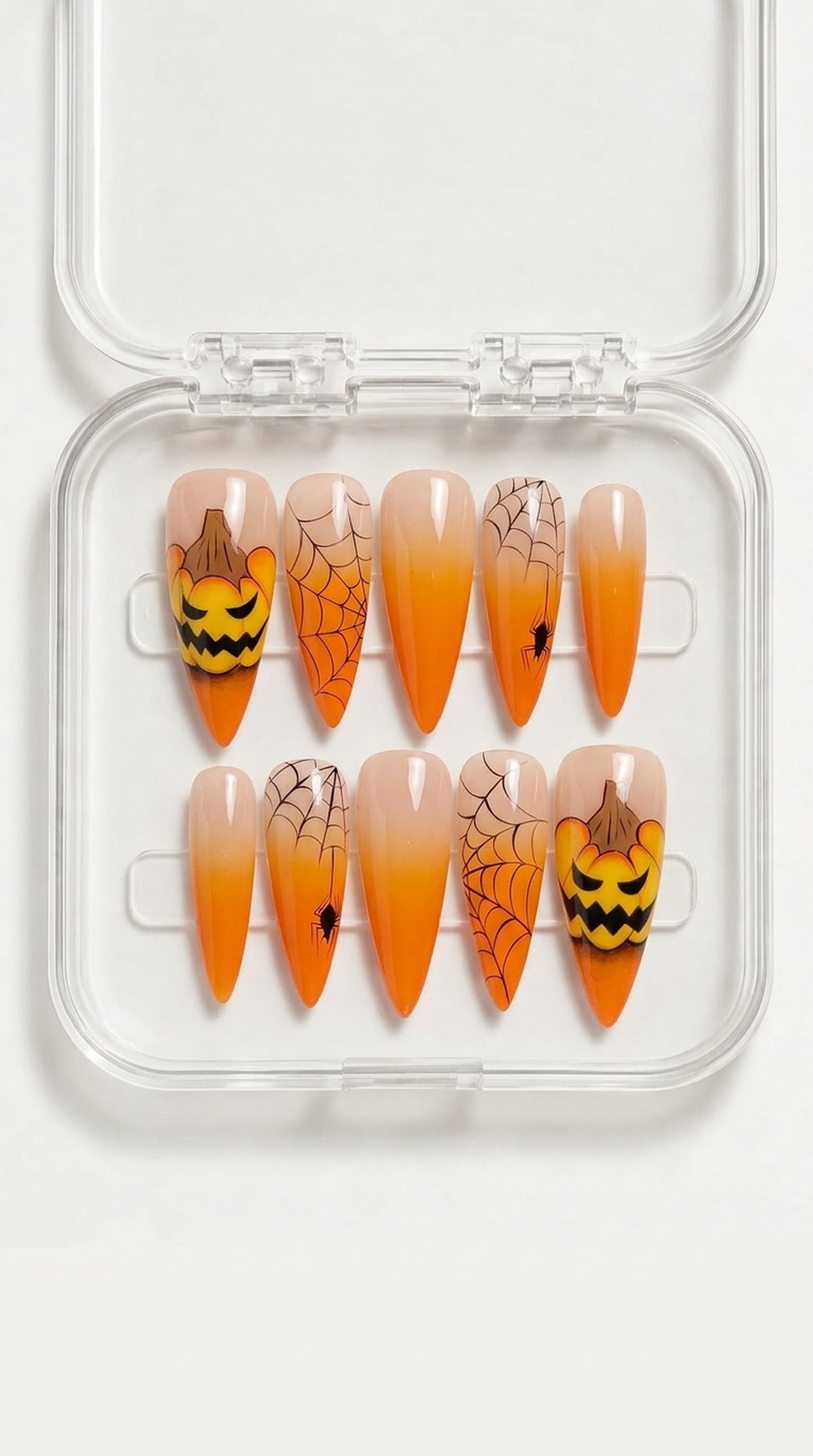 Orange Pumpkin Halloween Stiletto Press-On Nails
