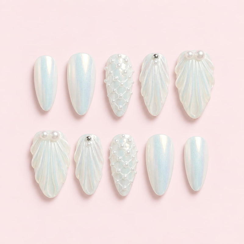 Pearl Lattice Almond Press-On Nails | Muoi