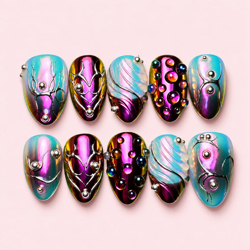 Petrol Bloom Short Almond Press-On Nails | MUOI