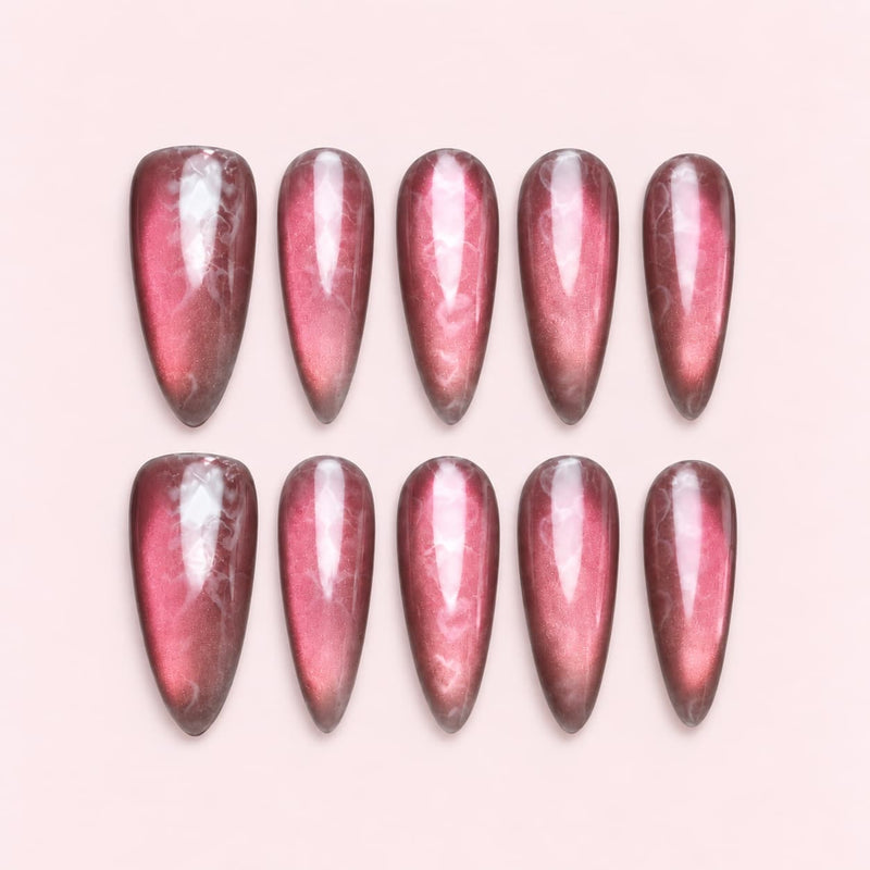 Pink Cat Eye Heart Stiletto Press-On Nails