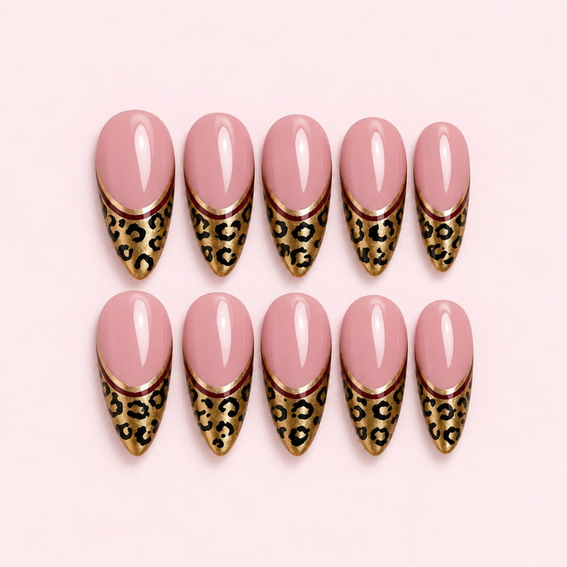 Pink Leopard French Tip Almond Press-On Nails