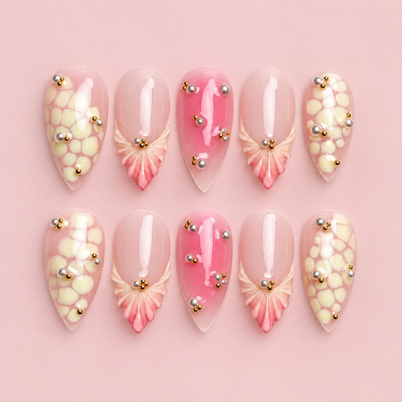 Pink Snakeskin Seashell Almond Press-On Nails