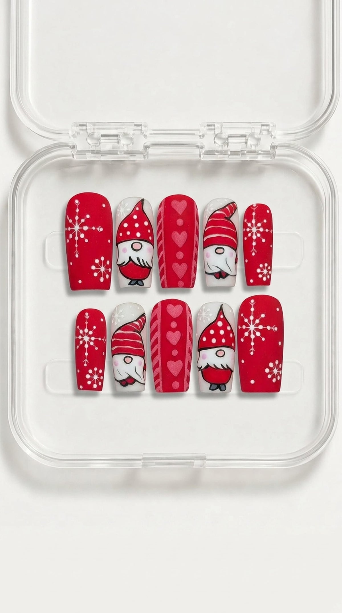 Red Gnome Snowflake Coffin Press-On Nails