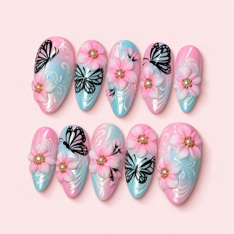Sakura Butterfly Almond Press-On Nails | MUOI