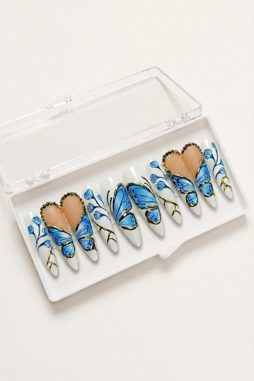 Blue Butterfly Coffin Nails – Gradient Press On Set