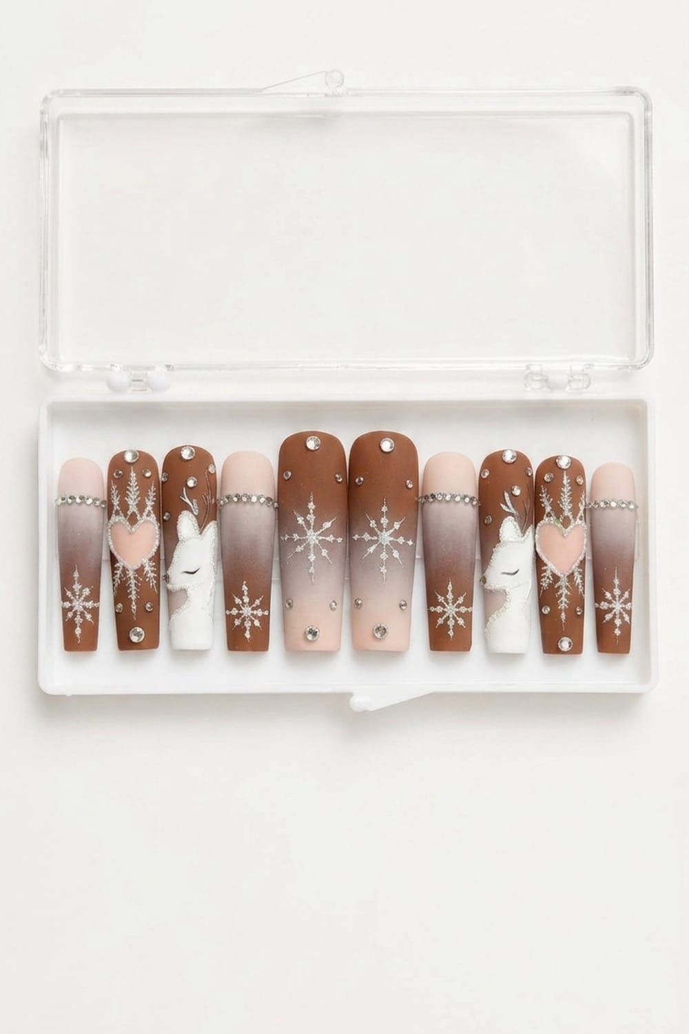 Brown Snowflake Coffin Nails – Winter Press On Set
