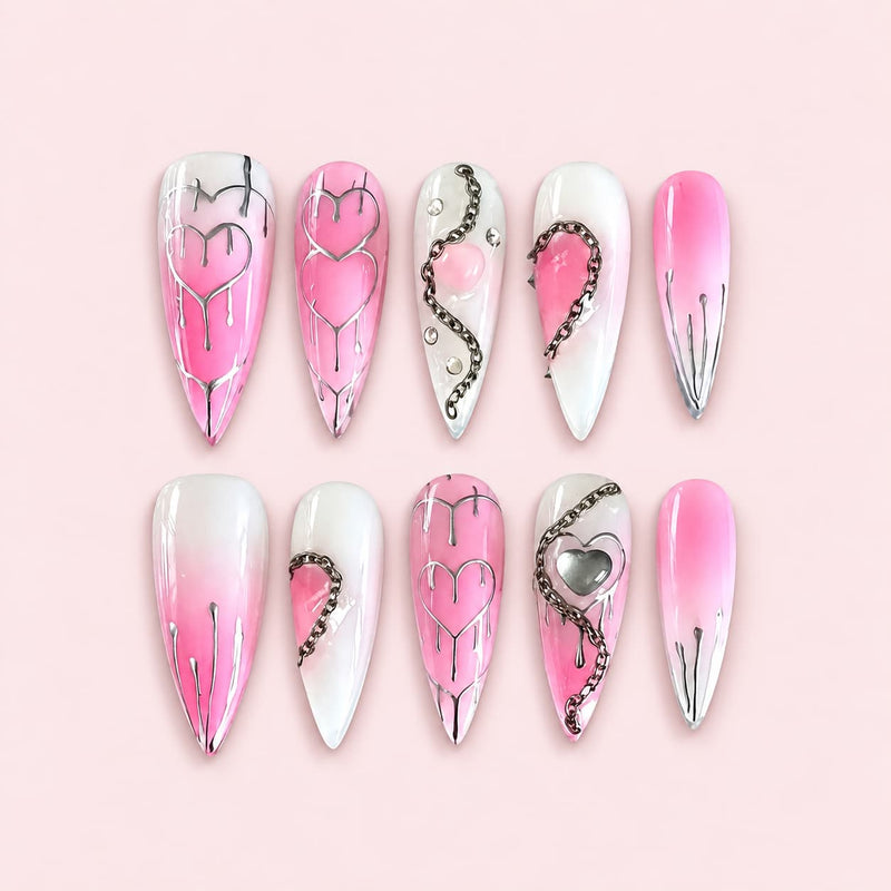Chained Heart Stiletto Press-On Nails