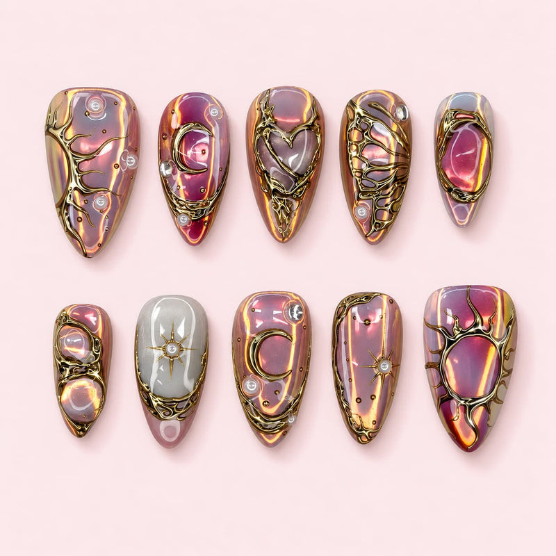 Gilded Moon Opal Short Almond Press-On Nails | MUOI