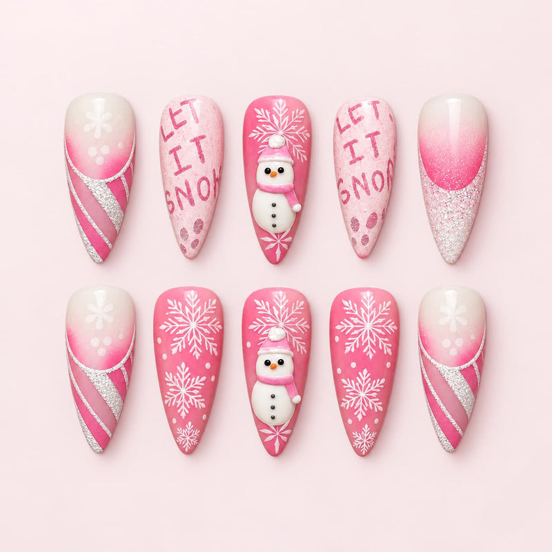 Let It Snow Pink Stiletto Press-On Nails