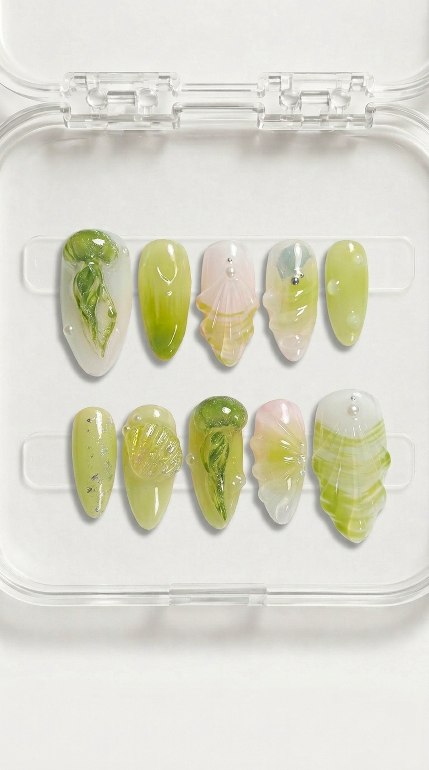 Green Shell Summer Press-On Nails