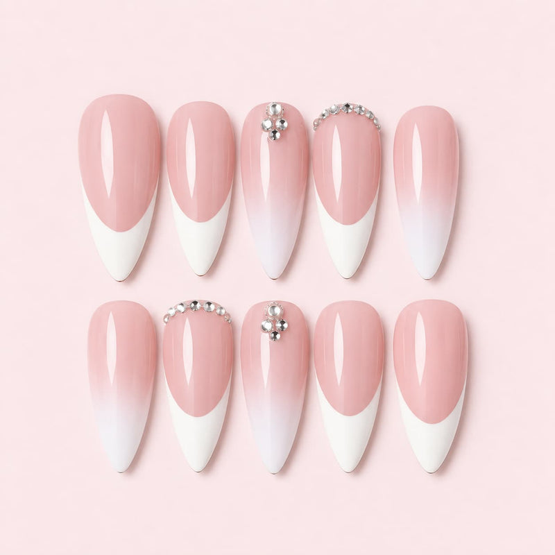 Pink French Tip Almond Press-On Nails | Muoi