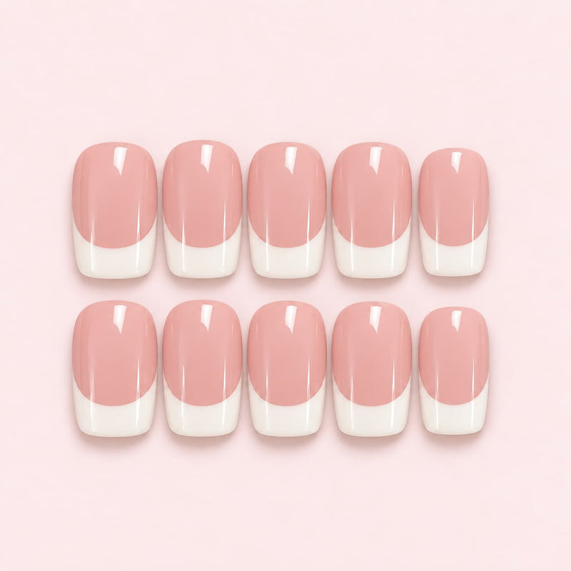 Pink French Tip Short Square Press-On Nails