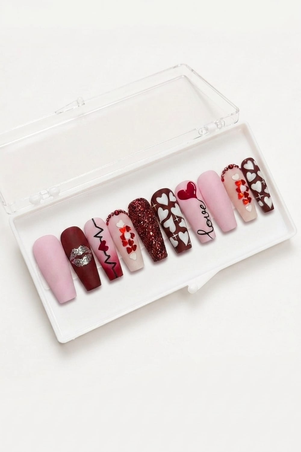 Pink Heart Coffin Nails – Romantic Press On Set