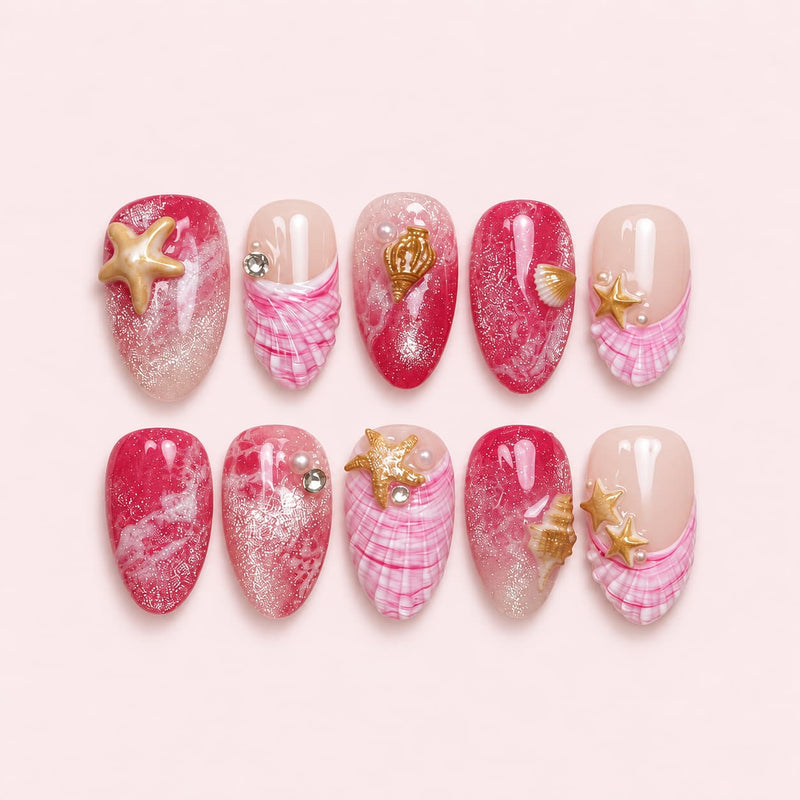 Pink Seashell Ocean Almond Press-On Nails | Muoi