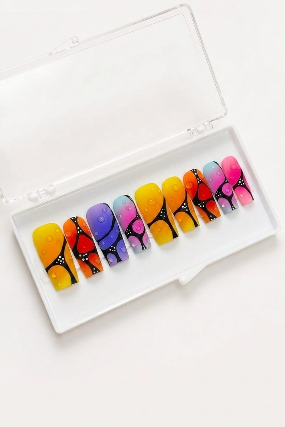 Rainbow Butterfly Coffin Nails – Glossy Press On Set