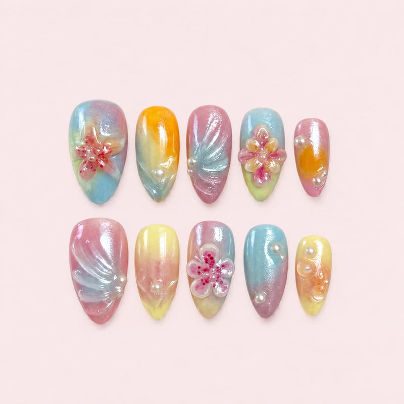 Rainbow Sherbet Round Press-On Nails