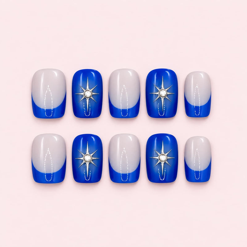 Royal Blue French Tip Short Square Press-On Nails