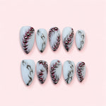 silver-chrome-tribal-almond-press-on-nails-burgundy-white