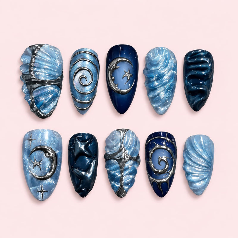 Starry Night Almond Press-On Nails