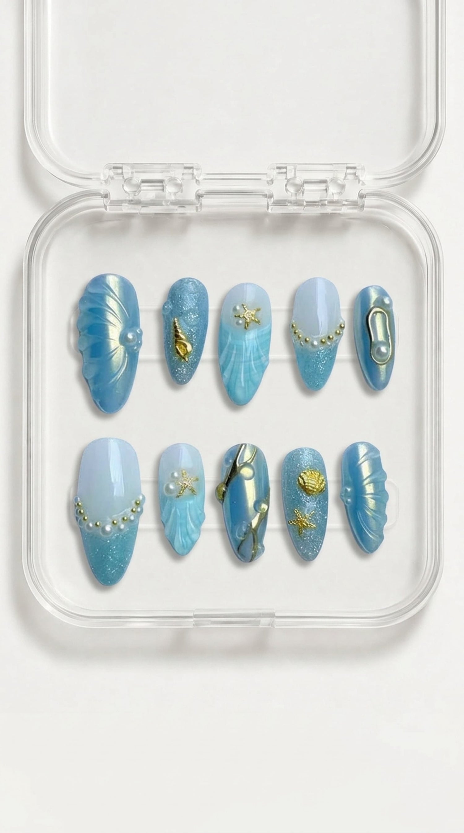 Ocean Blue Shell Starfish Nails