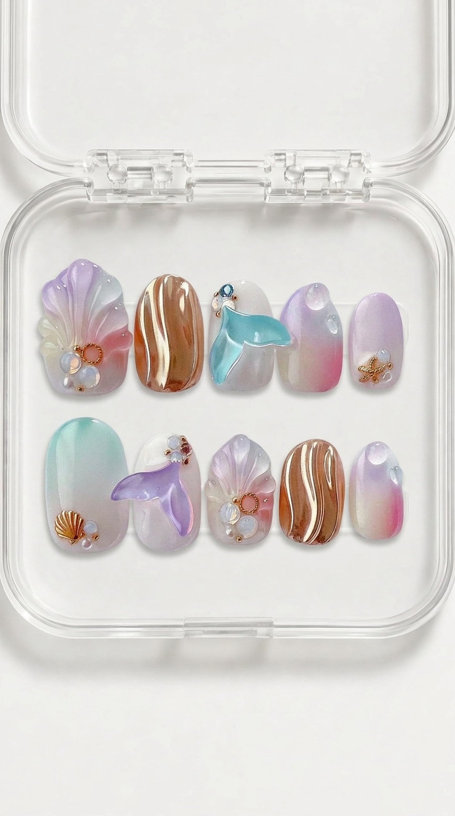 Pastel Mermaid Shell Press-On Nails